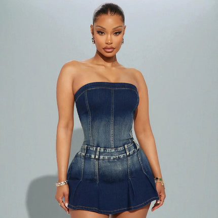 Robe bustier denim patineuse