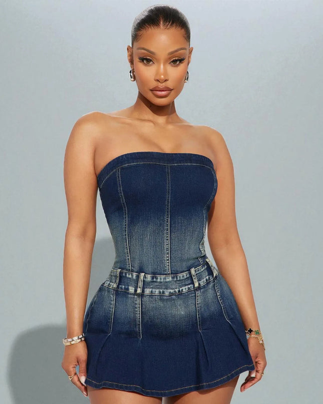 Robe bustier denim patineuse