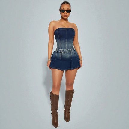 Robe bustier denim patineuse
