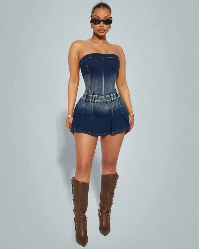Robe bustier denim patineuse