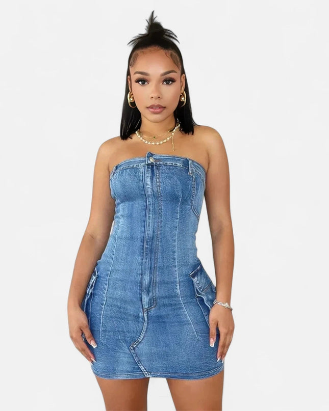 Robe bustier en jean moulante