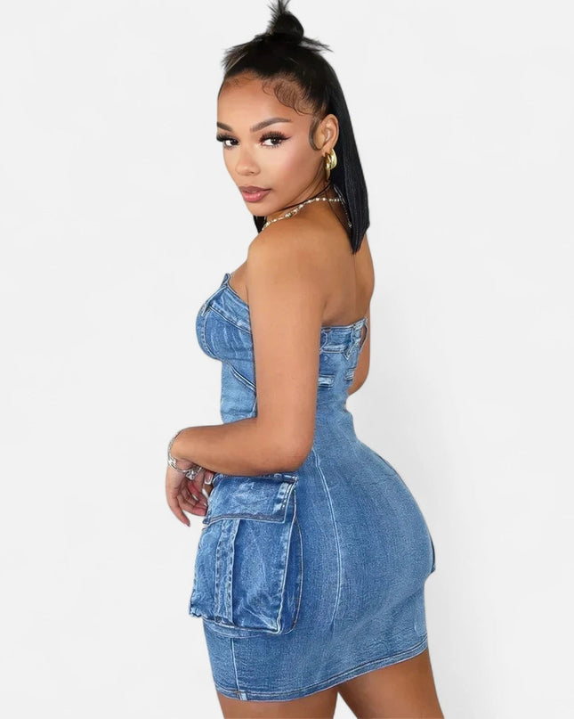 Robe bustier en jean moulante