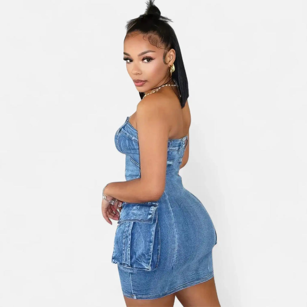 Robe bustier en jean moulante