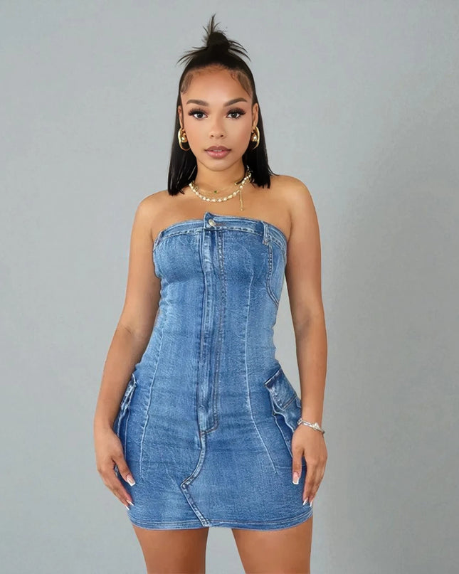 Robe Bustier en Jean Moulante