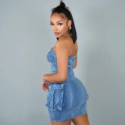 Robe Bustier en Jean Moulante
