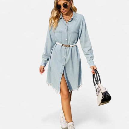 Robe chemise en jean mi-longue