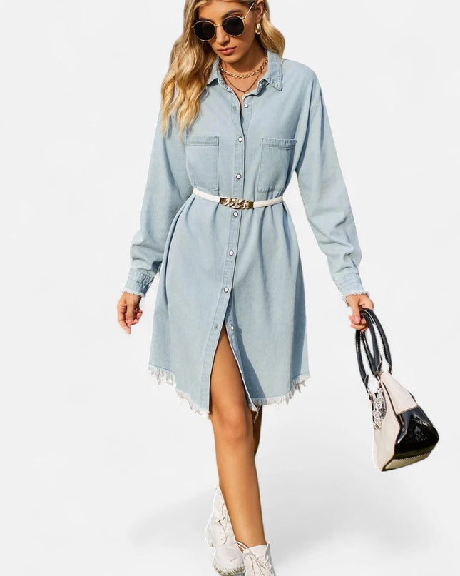Robe chemise en jean mi-longue