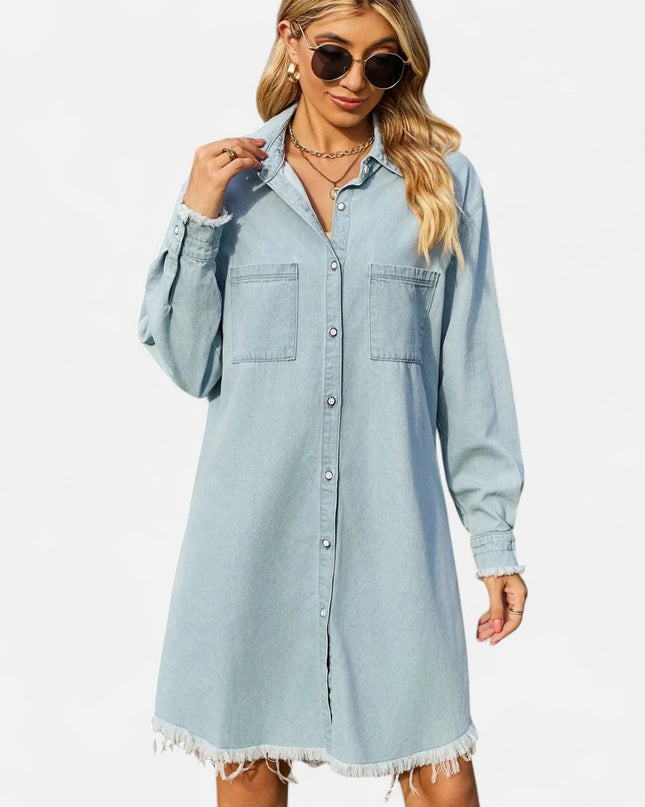 Robe chemise en jean mi-longue