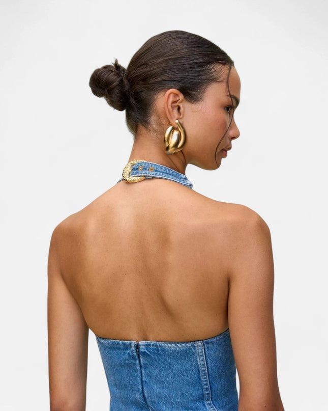 Robe courte en jean avec boucles