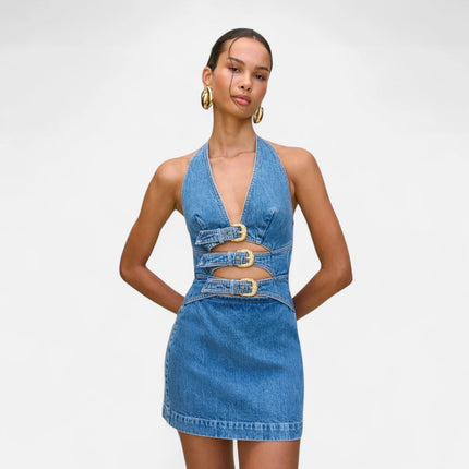 Robe courte en jean avec boucles