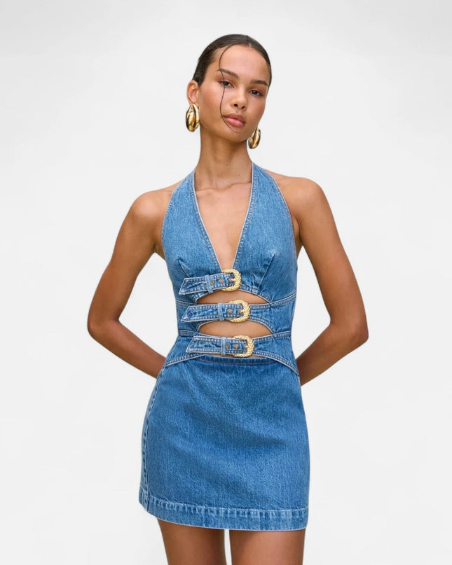 Robe courte en jean avec boucles