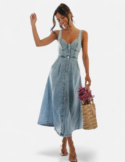 Robe en denim longue à décolleté cœur