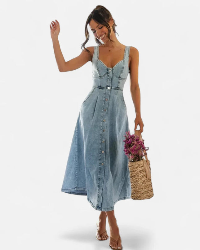 Robe en denim longue à décolleté cœur