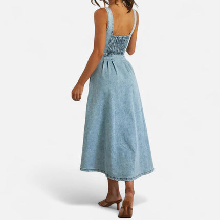 Robe en denim longue à décolleté cœur