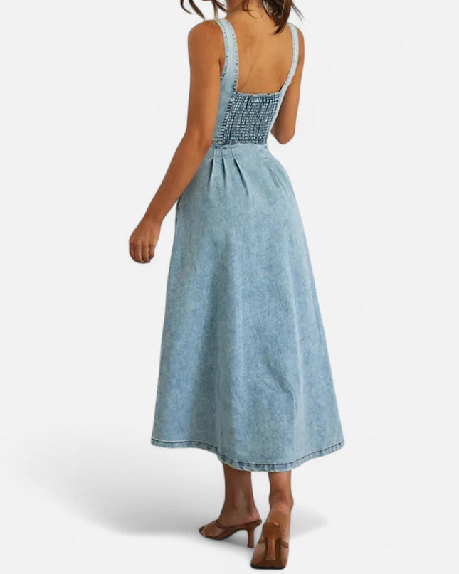 Robe en denim longue à décolleté cœur