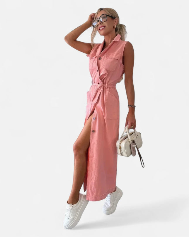 Robe en denim rose