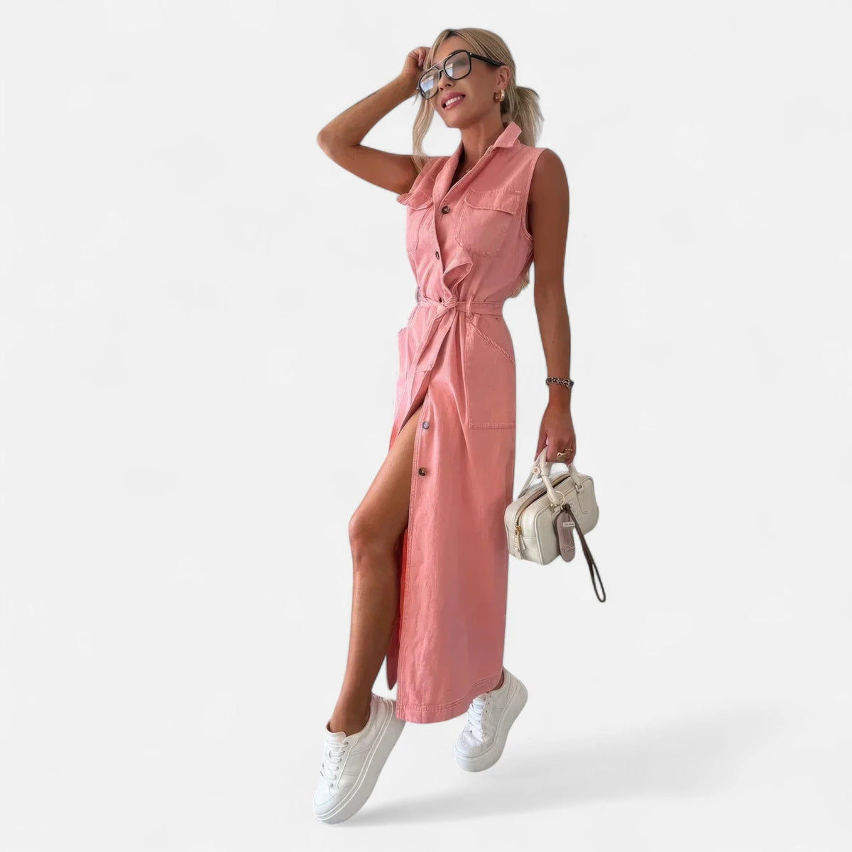 Robe en denim rose