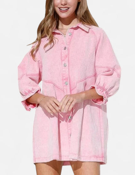 Robe chemise en denim rose