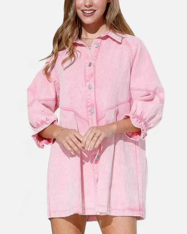 Robe chemise en denim rose