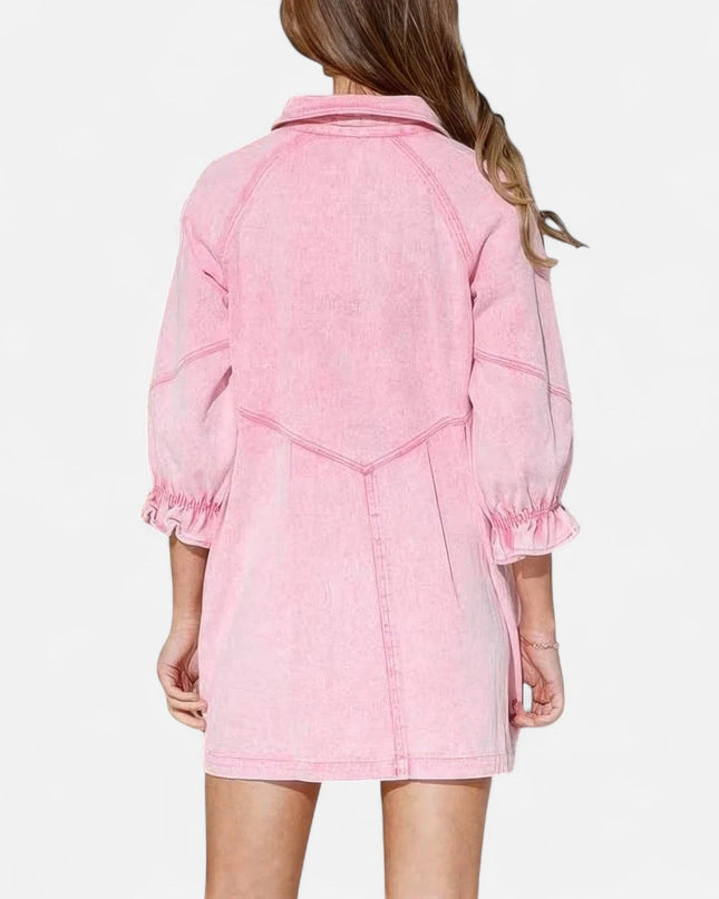 Robe chemise en denim rose