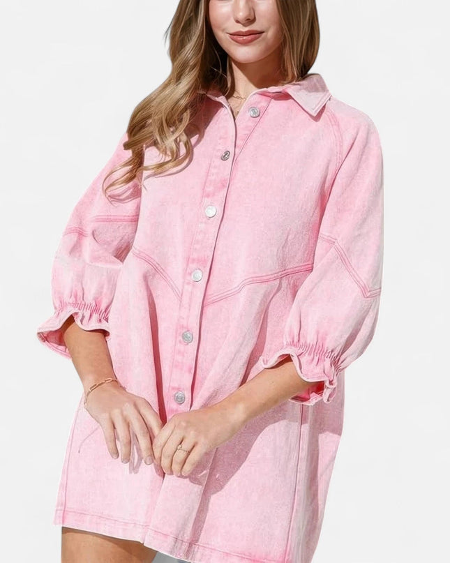 Robe chemise en denim rose