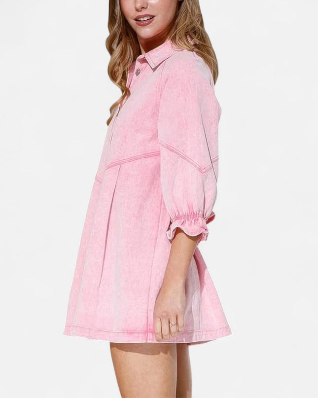Robe chemise en denim rose