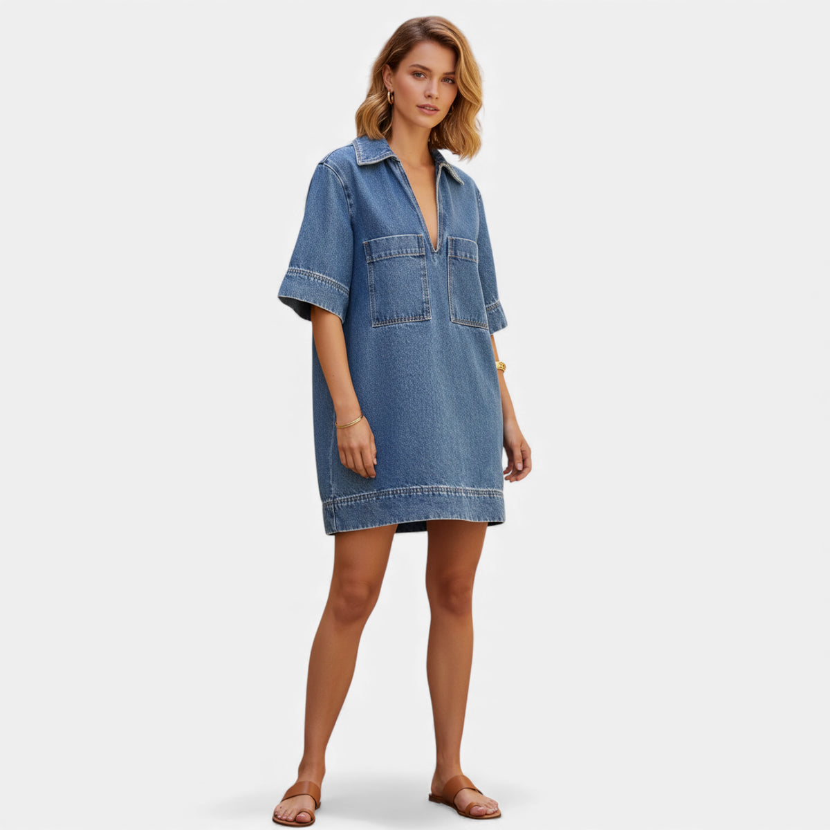 Robe en jean ample bleu ciel