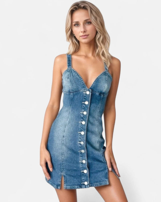 Robe en jean avec bouton