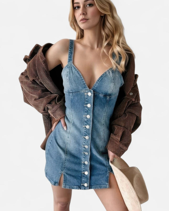 Robe en jean avec bouton