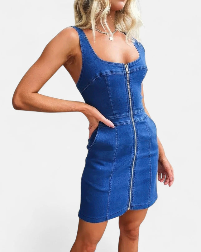Robe en jean avec fermeture éclair devant