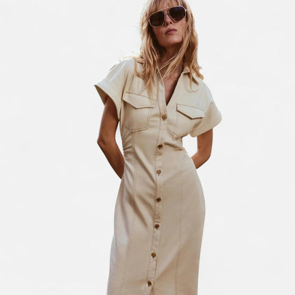 Robe en jean beige