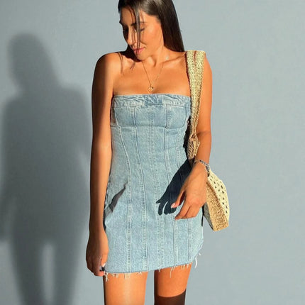 Robe En Jean Bustier Courte Sexy