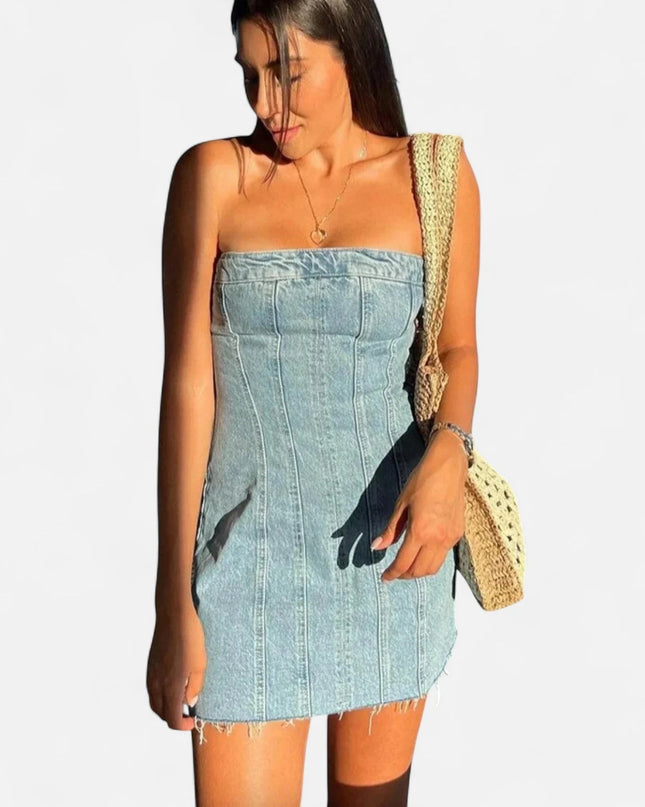 Robe en jean bustier courte sexy