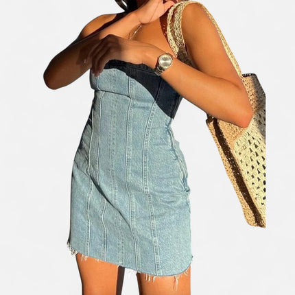 Robe en jean bustier courte sexy