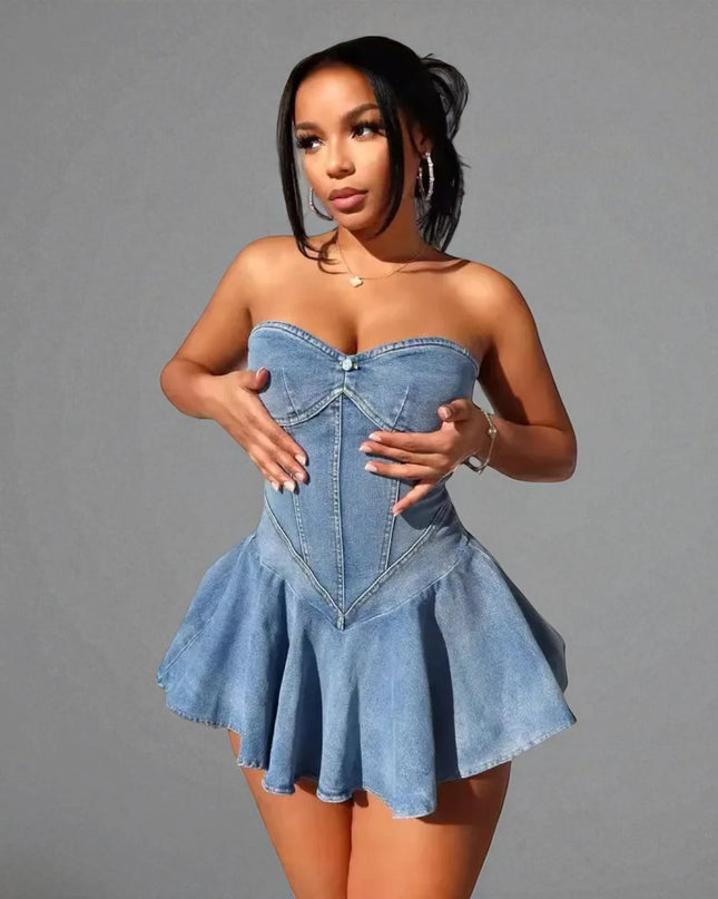 Robe En Jean Bustier Patineuse