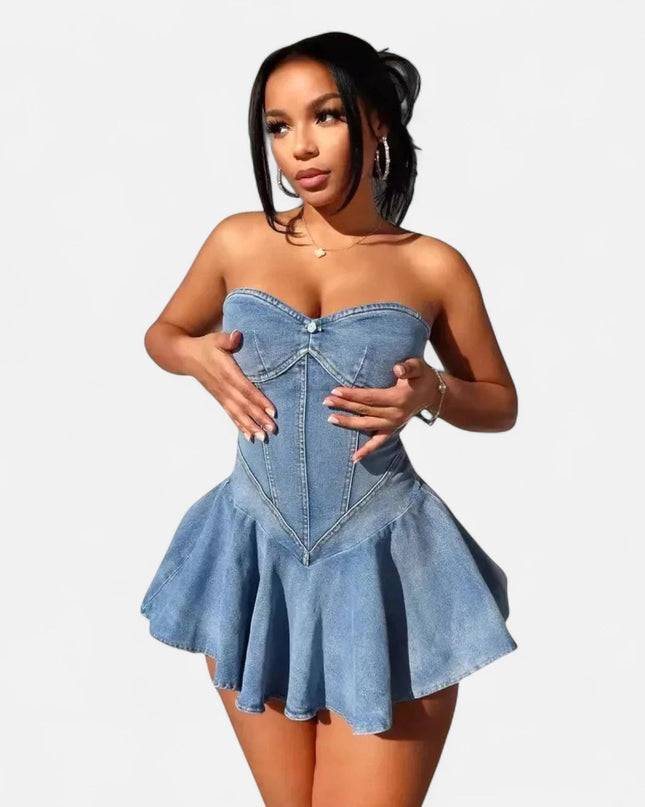 Robe en jean bustier patineuse