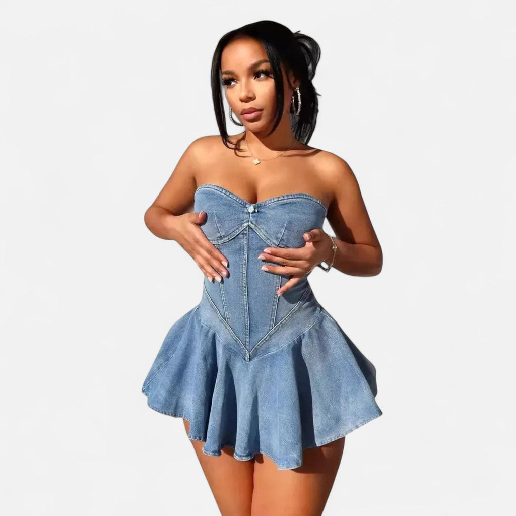 Robe en jean bustier patineuse