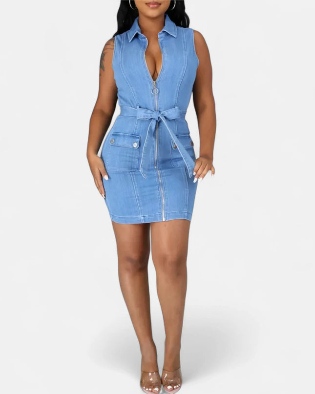 Robe en jean col V