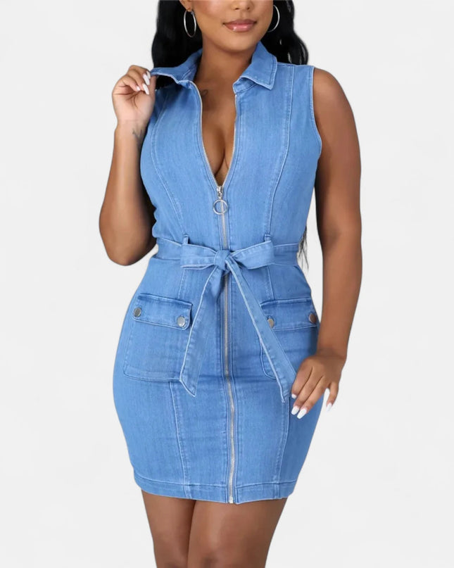 Robe en jean col V