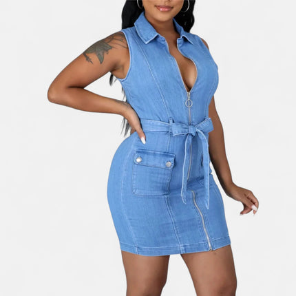 Robe en jean col V