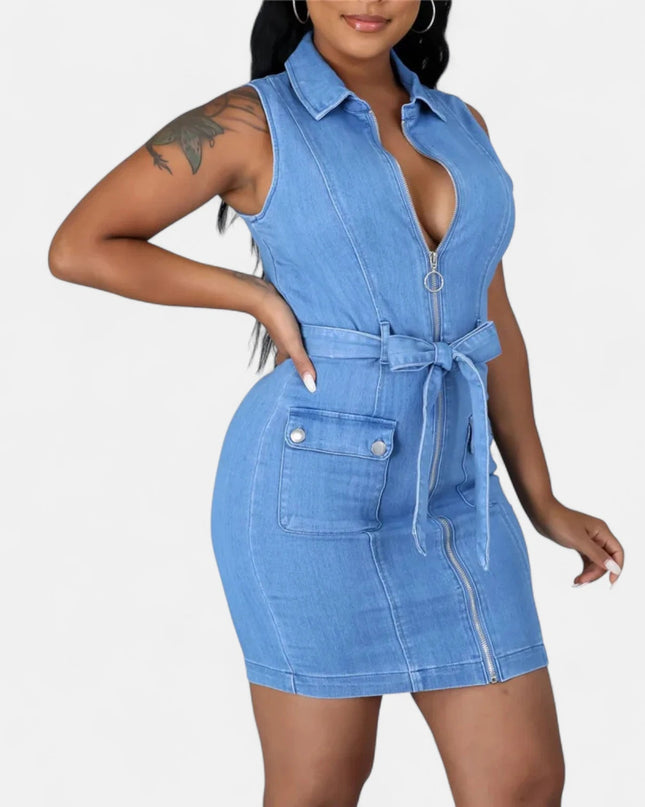 Robe en jean col V