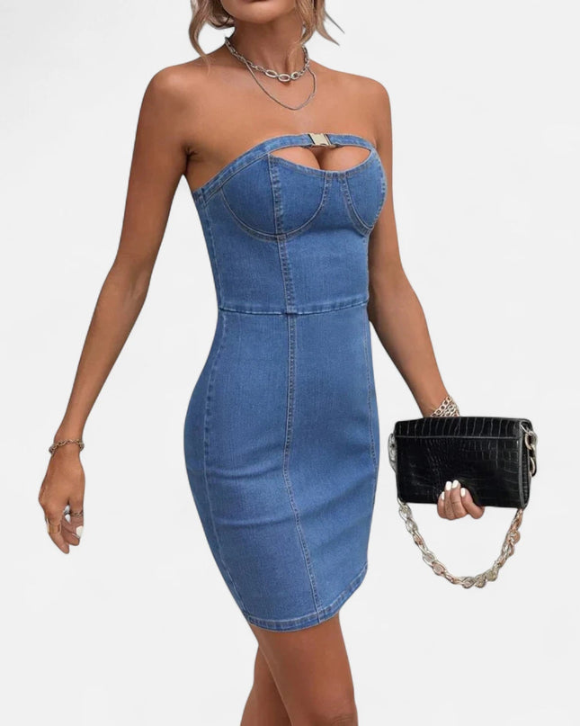 Robe en jean epaule denudée