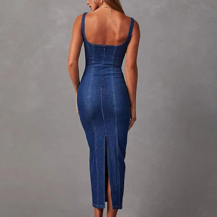 Robe En Jean Longue Sans Manche Chic