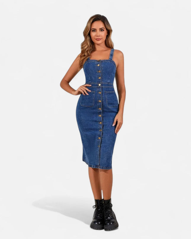Robe en jean moulante mi-longue