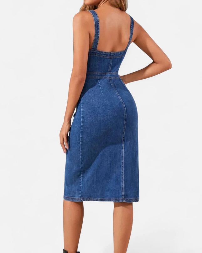 Robe en jean moulante mi-longue