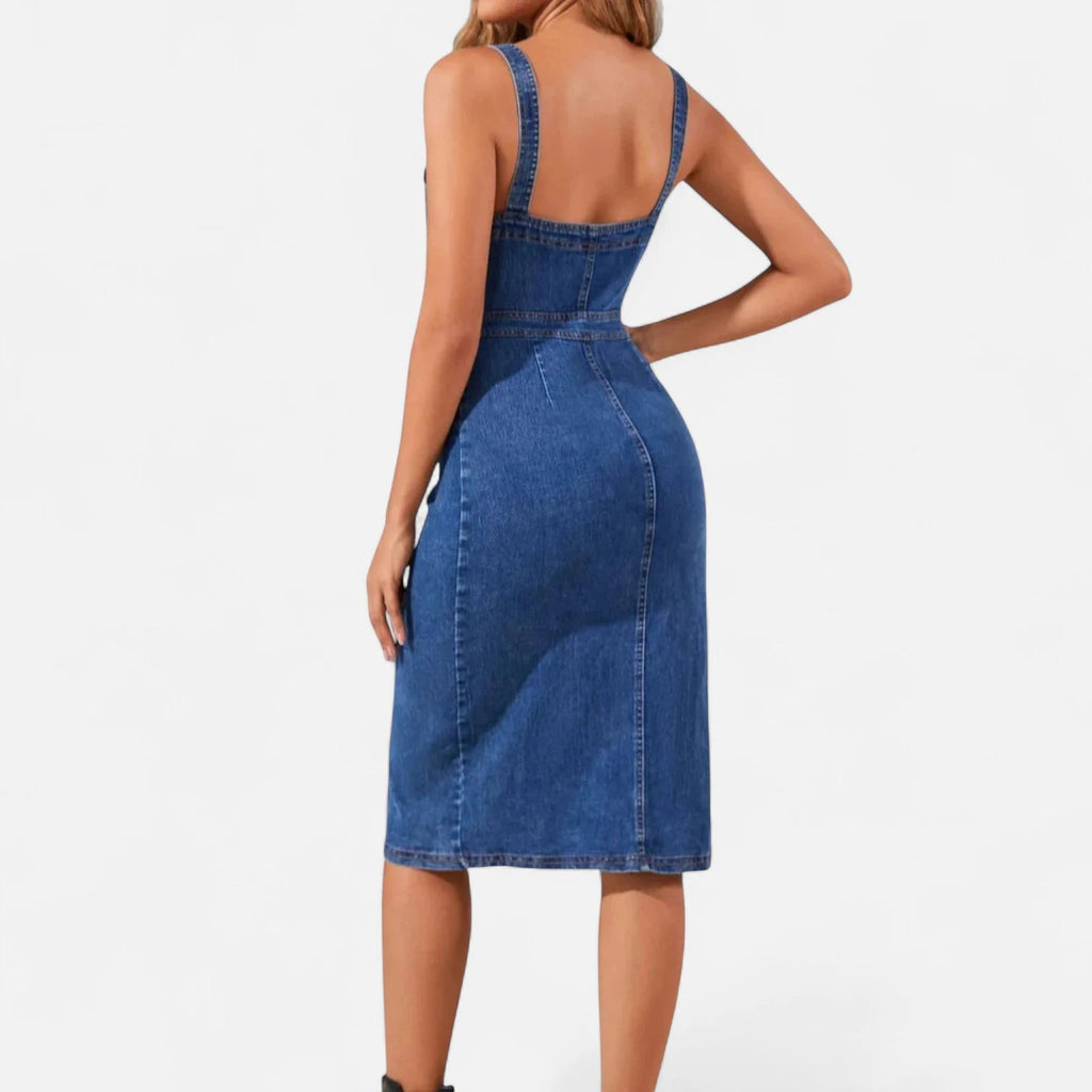 Robe en jean moulante mi-longue