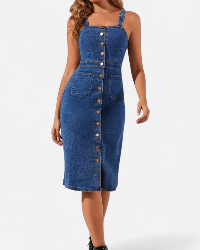 Robe en jean moulante mi-longue
