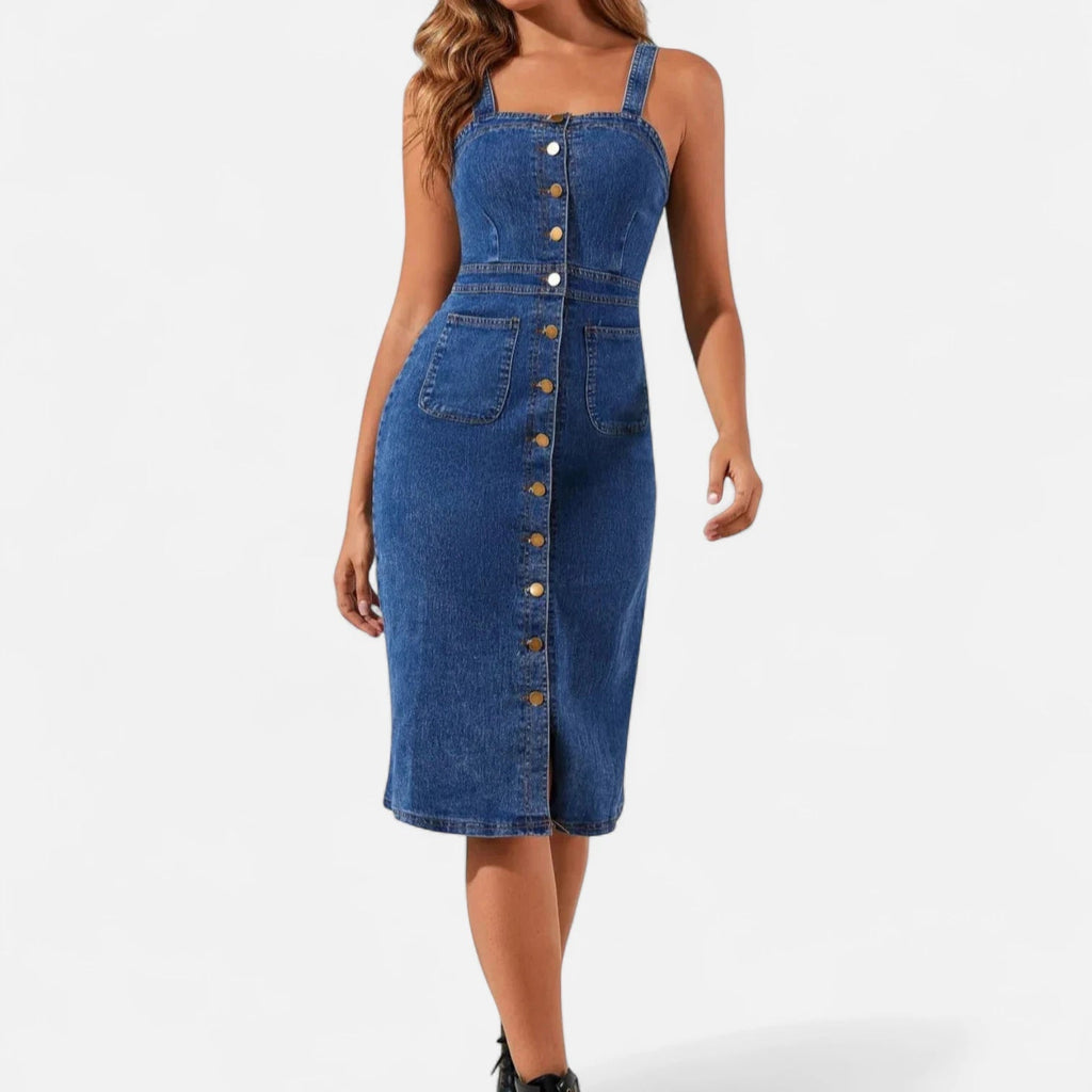 Robe en jean moulante mi-longue