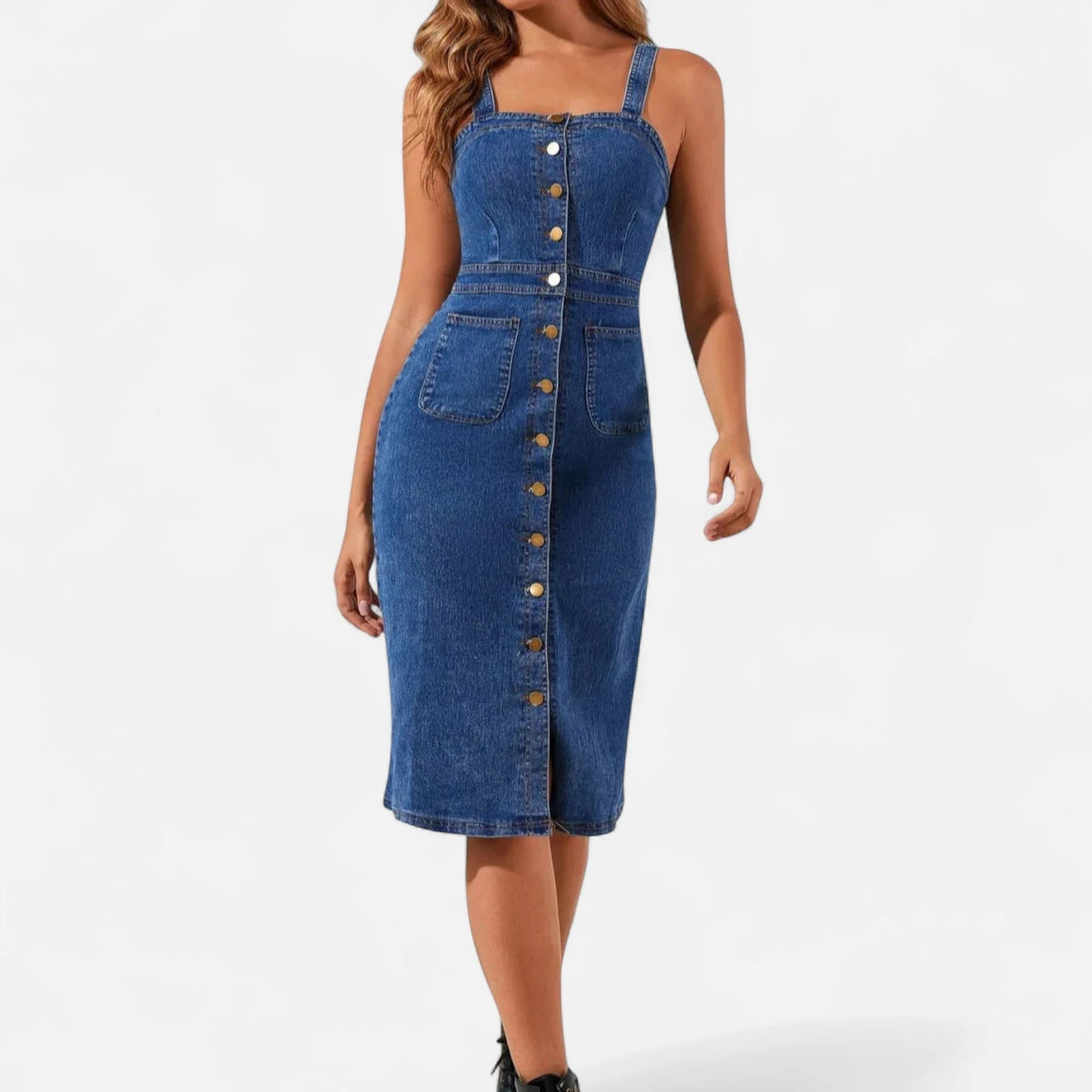 Robe en jean moulante mi-longue