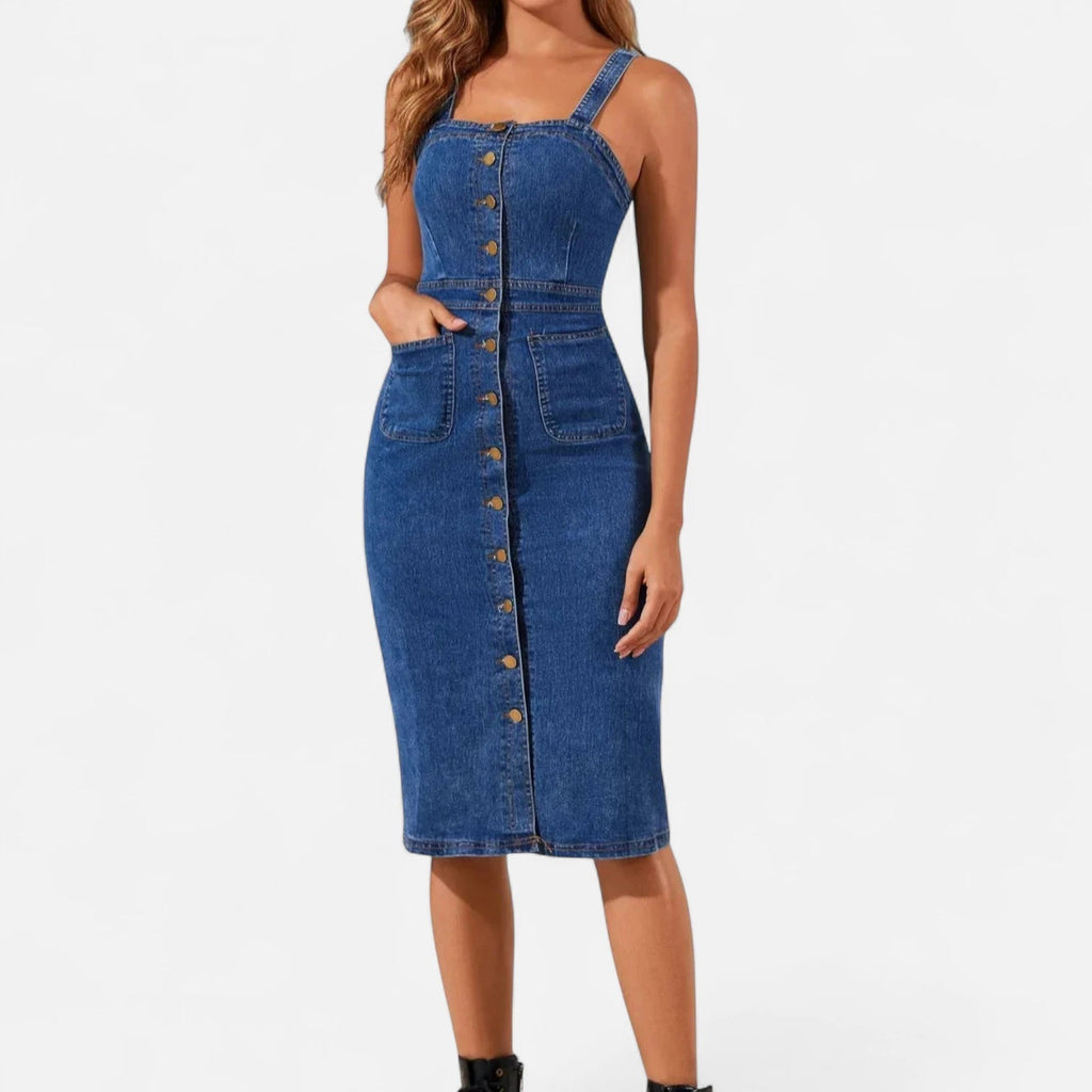 Robe en jean moulante mi-longue